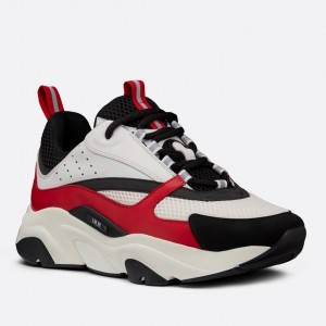 Dior Men's B22 Sneakers In Red Leather and White Mesh