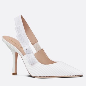 Dior J'Adior Slingback Pumps 100mm In White Cotton Embroidery