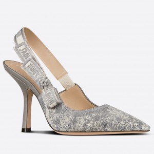 Dior J'Adior Slingback Pumps 100mm In Gray Toile de Jouy Reverse