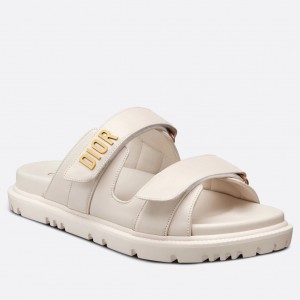 Dior Dioract Slide Sandals In White Lambskin