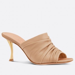Dior D-Fame Heeled Sandals In Beige Pleated Lambskin