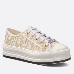 Dior Walk'n'Dior Platform Sneakers In Gold-Tone Dior Oblique Cotton