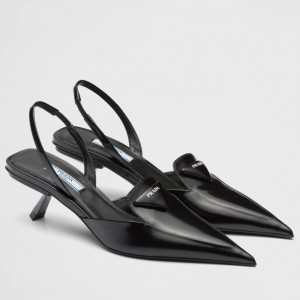 Prada Slingback Pumps 55MM In Black Brushed Leather