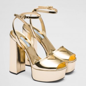 Prada Platform Sandals 135mm In Gold Metallic Leather 