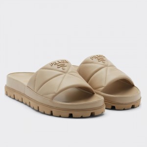 Prada Women's Slides In Beige Quilted Nappa Leather