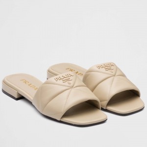 Prada Women's Slides Sandals In Beige Nappa Leather