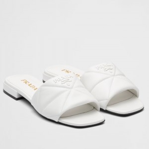 Prada Women's Slides Sandals In White Nappa Leather