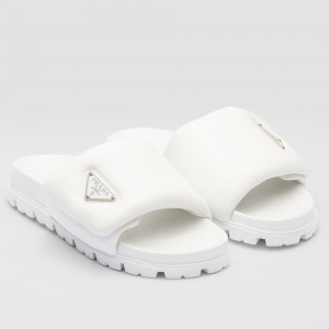 Prada Slides In White Soft Padded Nappa Leather