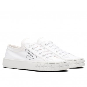 Prada Women's Low-top Sneakers In White Gabardine Fabric