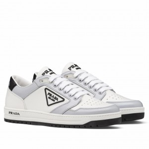 Prada District Sneakers in White and Grey Calfskin