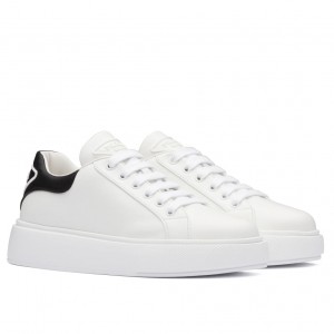 Prada Women's Macro Sneakers In White and Black Leather 