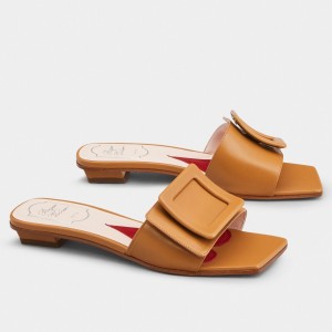 Roger Vivier Covered Buckle Mules in Brown Leather
