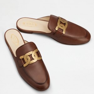 Tod's Women's Mules In Brown Smooth Calfskin