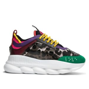 Versace Women's Multicolour Chain Reaction Sneakers With Leopard Print
