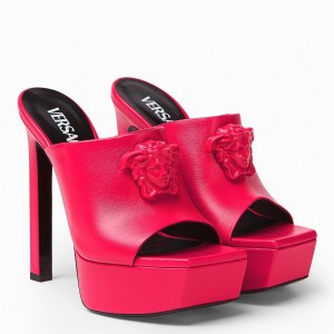 Versace La Medusa Platform Mules In Red Calfskin