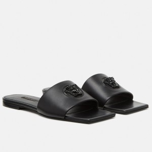 Versace La Medusa Slides In Black Calfskin