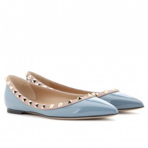 Valentino Garavani Rockstud Ballet Flats In Light Blue Patent Leather