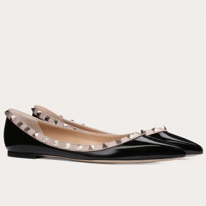 Valentino Garavani Rockstud Ballet Flats In Black Patent Leather