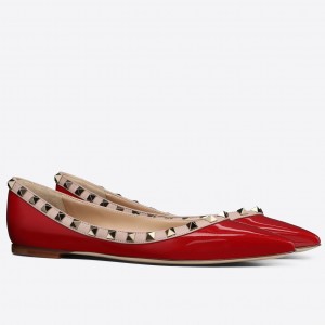 Valentino Garavani Rockstud Ballet Flats In Red Patent Leather