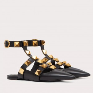 Valentino Garavani Roman Stud Ballet Flats In Black Calfskin