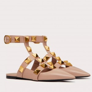 Valentino Garavani Roman Stud Ballet Flats In Powder Calfskin