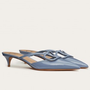 Valentino VLogo Signature Mules 40mm In Blue Patent Leather