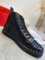 Christian Louboutin Men's Lou Spikes Flat Sneakers In Black Leather