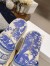 Dior Dway Slides In Bright Blue Toile de Jouy Embroidered Cotton
