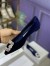 Manolo Blahnik Hangisi Flats In Blue Velvet with Crystal Buckle