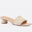 Dior Dway Heeled 35MM Slides in Gold Metallic Thread Embroidered Satin