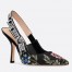 Dior J'Adior Slingback Pumps 100mm In Black Petites Fleurs Embroidered Cotton