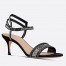 Dior Dway Heeled Sandals In Black Cotton with Strass