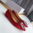 Manolo Blahnik Hangisi Flats In Red Satin with Crystal Buckle