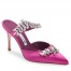 Manolo Blahnik Lurum Crystal 90mm Mules In Rose Red Satin