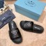 Prada Black Leather Slides with Printed Triangle Logo