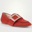 Roger Vivier Soft Metal Buckle Loafers In Orange Suede