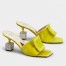 Roger Vivier Cube Strass Heel Mules in Yellow Velvet