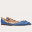 Valentino Garavani Rockstud Ballet Flats In Blue Calfskin